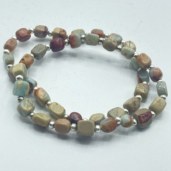 Creek jasper cube crystal beaded stretch bracelet ONE NEW reiki meditation yoga - Picture 5 of 7